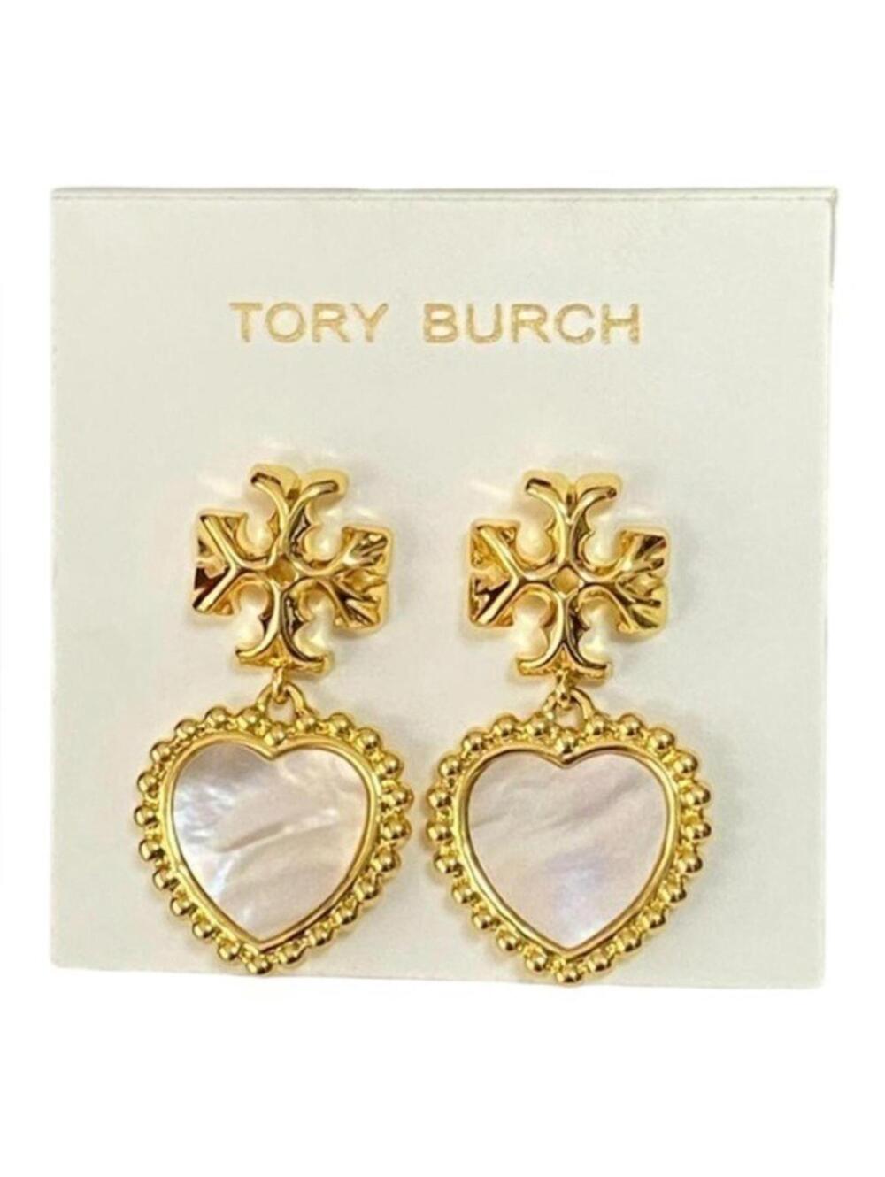 Tory Burch Mother of Pearl Heart Drop Earrings – NWT